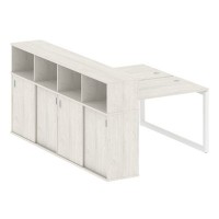 Metal System Quattro 5x5 50БО.РС-СШК-4.2 (Дуб наварра/Белый) Рабочая станция на О-образном м/к с опорным шкафом-купе