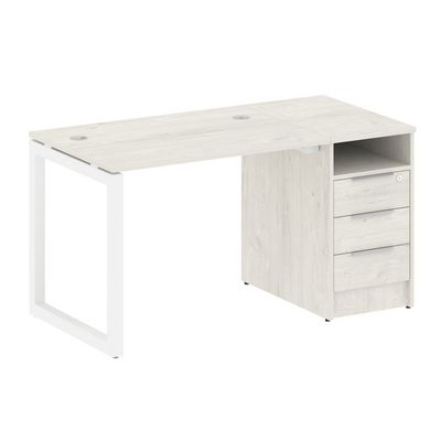 Metal System Quattro 5x5 50БО.РС-СТП-1.1 (Дуб наварра/Белый) Рабочая станция на О-образном м/к с опорной тумбой