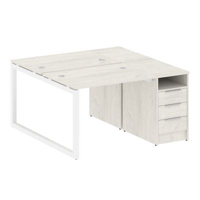 Metal System Quattro 5x5 50БО.РС-СТП-2.1 (Дуб наварра/Белый) Рабочая станция на О-образном м/к с опорной тумбой