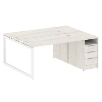 Metal System Quattro 5x5 50БО.РС-СТП-2.3 (Дуб наварра/Белый) Рабочая станция на О-образном м/к с опорной тумбой