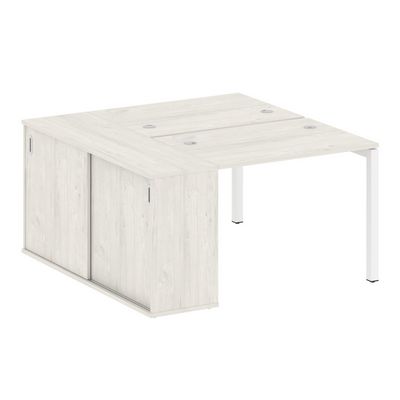 Metal System Quattro 5x5 50БП.РС-СШК-1.1 (Дуб наварра/Белый) Рабочая станция на П-образном м/к с опорным шкафом-купе