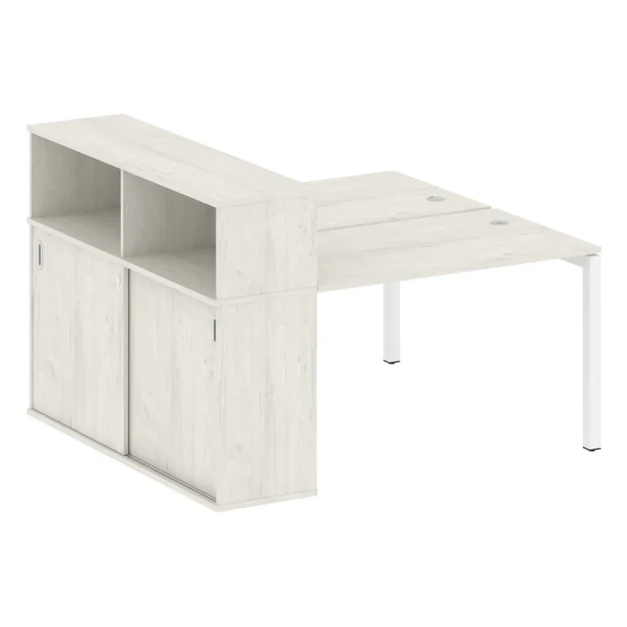 50БП.РС-СШК-2.2 (Дуб наварра/Белый) Рабочая станция на П-образном м/к с опорным шкафом-купе