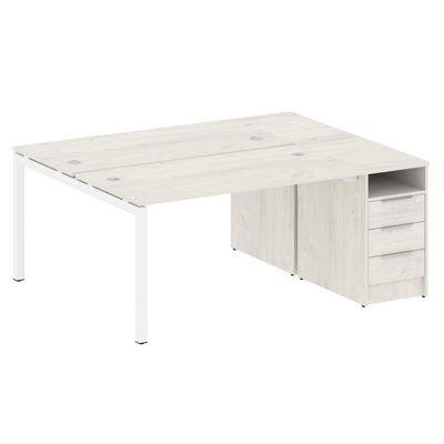 Metal System Quattro 5x5 50БП.РС-СТП-2.3 (Дуб наварра/Белый) Рабочая станция на П-образном м/к с опорной тумбой