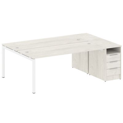 Metal System Quattro 5x5 50БП.РС-СТП-2.5 (Дуб наварра/Белый) Рабочая станция на П-образном м/к с опорной тумбой