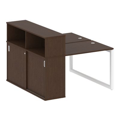 Metal System Quattro 5x5 50БО.РС-СШК-2.1 (Венге цаво/Белый) Рабочая станция на О-образном м/к с опорным шкафом-купе