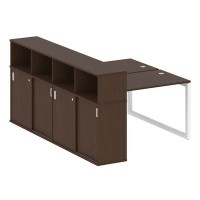 Metal System Quattro 5x5 50БО.РС-СШК-4.2 (Венге цаво/Белый) Рабочая станция на О-образном м/к с опорным шкафом-купе