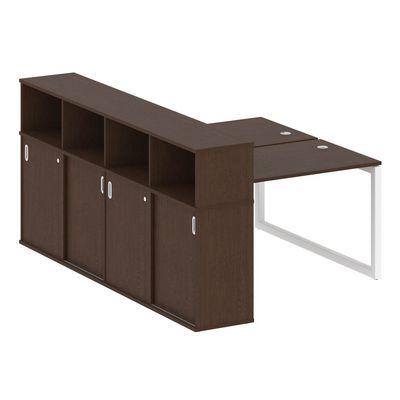 Metal System Quattro 5x5 50БО.РС-СШК-4.2 (Венге цаво/Белый) Рабочая станция на О-образном м/к с опорным шкафом-купе