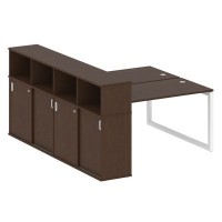 Metal System Quattro 5x5 50БО.РС-СШК-4.3 (Венге цаво/Белый) Рабочая станция на О-образном м/к с опорным шкафом-купе