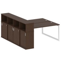 Metal System Quattro 5x5 50БО.РС-СШК-4.4 (Венге цаво/Белый) Рабочая станция на О-образном м/к с опорным шкафом-купе