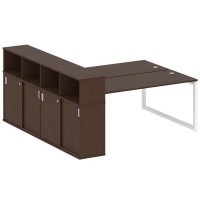 Metal System Quattro 5x5 50БО.РС-СШК-4.5 (Венге цаво/Белый) Рабочая станция на О-образном м/к с опорным шкафом-купе