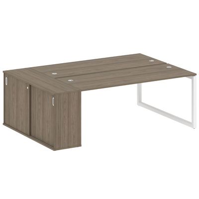 Metal System Quattro 5x5 50БО.РС-СШК-1.5 (Вяз благородный/Белый) Рабочая станция на О-образном м/к с опорным шкафом-купе