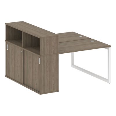 Metal System Quattro 5x5 50БО.РС-СШК-2.2 (Вяз благородный/Белый) Рабочая станция на О-образном м/к с опорным шкафом-купе