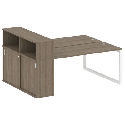 Metal System Quattro 5x5 50БО.РС-СШК-2.4 (Вяз благородный/Белый) Рабочая станция на О-образном м/к с опорным шкафом-купе