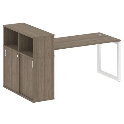 Metal System Quattro 5x5 50БО.РС-СШК-3.4 (Вяз благородный/Белый) Стол письменный на О-образном м/к с опорным шкафом-купе