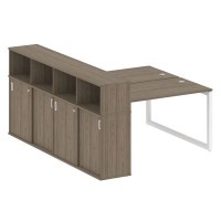 Metal System Quattro 5x5 50БО.РС-СШК-4.3 (Вяз благородный/Белый) Рабочая станция на О-образном м/к с опорным шкафом-купе