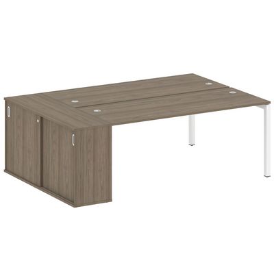 Metal System Quattro 5x5 50БП.РС-СШК-1.5 (Вяз благородный/Белый) Рабочая станция на П-образном м/к с опорным шкафом-купе