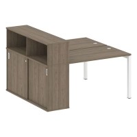 Metal System Quattro 5x5 50БП.РС-СШК-2.2 (Вяз благородный/Белый) Рабочая станция на П-образном м/к с опорным шкафом-купе