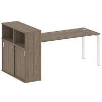 Metal System Quattro 5x5 50БП.РС-СШК-3.5 (Вяз благородный/Белый) Стол письменный на П-образном м/к с опорным шкафом-купе