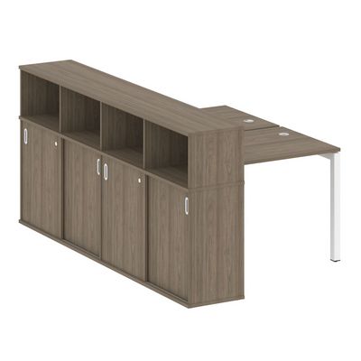 Metal System Quattro 5x5 50БП.РС-СШК-4.1 (Вяз благородный/Белый) Рабочая станция на П-образном м/к с опорным шкафом-купе