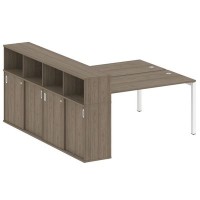 Metal System Quattro 5x5 50БП.РС-СШК-4.4 (Вяз благородный/Белый) Рабочая станция на П-образном м/к с опорным шкафом-купе