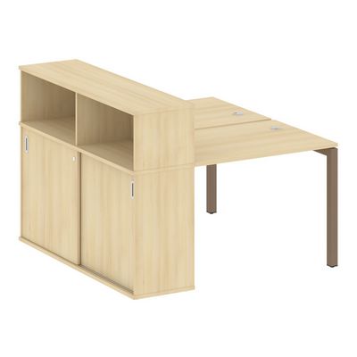 Metal System Quattro 5x5 50БП.РС-СШК-2.1 (Акация лорка/Мокко) Рабочая станция на П-образном м/к с опорным шкафом-купе