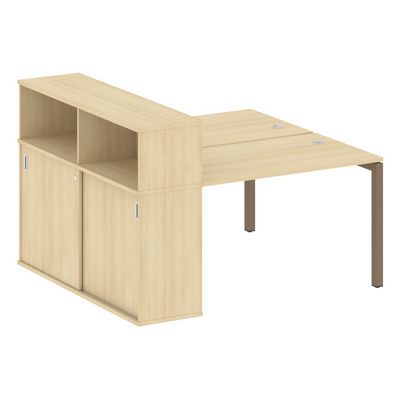 Metal System Quattro 5x5 50БП.РС-СШК-2.2 (Акация лорка/Мокко) Рабочая станция на П-образном м/к с опорным шкафом-купе