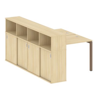 Metal System Quattro 5x5 50БП.РС-СШК-4.1 (Акация лорка/Мокко) Рабочая станция на П-образном м/к с опорным шкафом-купе