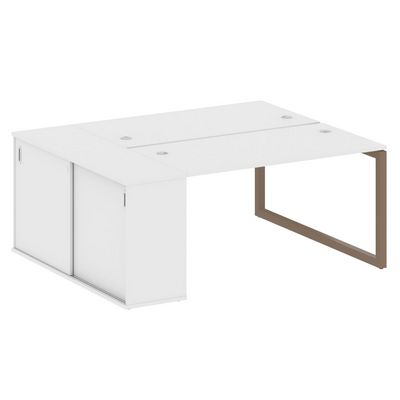 Metal System Quattro 5x5 50БО.РС-СШК-1.3 (Белый/Мокко) Рабочая станция на О-образном м/к с опорным шкафом-купе