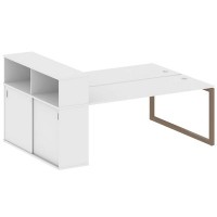 Metal System Quattro 5x5 50БО.РС-СШК-2.5 (Белый/Мокко) Рабочая станция на О-образном м/к с опорным шкафом-купе