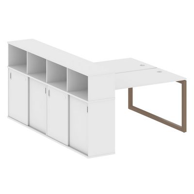 Metal System Quattro 5x5 50БО.РС-СШК-4.3 (Белый/Мокко) Рабочая станция на О-образном м/к с опорным шкафом-купе