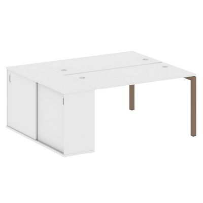 Metal System Quattro 5x5 50БП.РС-СШК-1.3 (Белый/Мокко) Рабочая станция на П-образном м/к с опорным шкафом-купе