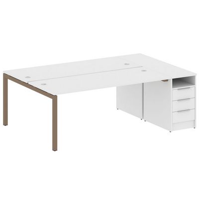 Metal System Quattro 5x5 50БП.РС-СТП-2.5 (Белый/Мокко) Рабочая станция на П-образном м/к с опорной тумбой