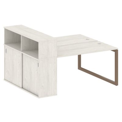 Metal System Quattro 5x5 50БО.РС-СШК-2.3 (Дуб наварра/Мокко) Рабочая станция на О-образном м/к с опорным шкафом-купе