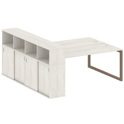 Metal System Quattro 5x5 50БО.РС-СШК-4.5 (Дуб наварра/Мокко) Рабочая станция на О-образном м/к с опорным шкафом-купе