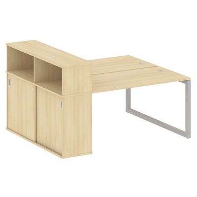 Metal System Quattro 5x5 50БО.РС-СШК-2.3 (Акация лорка/Серый) Рабочая станция на О-образном м/к с опорным шкафом-купе