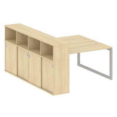 Metal System Quattro 5x5 50БО.РС-СШК-4.3 (Акация лорка/Серый) Рабочая станция на О-образном м/к с опорным шкафом-купе