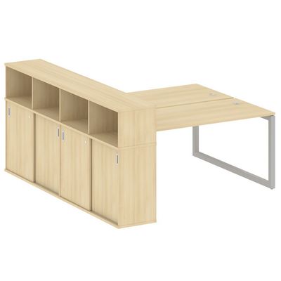 Metal System Quattro 5x5 50БО.РС-СШК-4.4 (Акация лорка/Серый) Рабочая станция на О-образном м/к с опорным шкафом-купе