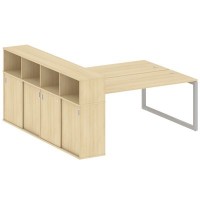 Metal System Quattro 5x5 50БО.РС-СШК-4.5 (Акация лорка/Серый) Рабочая станция на О-образном м/к с опорным шкафом-купе