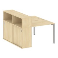 Metal System Quattro 5x5 50БП.РС-СШК-2.1 (Акация лорка/Серый) Рабочая станция на П-образном м/к с опорным шкафом-купе