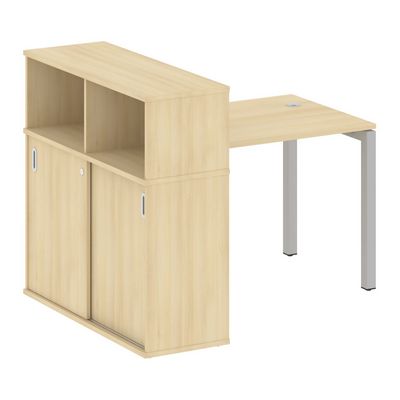 Metal System Quattro 5x5 50БП.РС-СШК-3.1 (Акация лорка/Серый) Стол письменный на П-образном м/к с опорным шкафом-купе