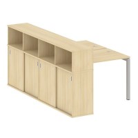 Metal System Quattro 5x5 50БП.РС-СШК-4.1 (Акация лорка/Серый) Рабочая станция на П-образном м/к с опорным шкафом-купе