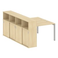 Metal System Quattro 5x5 50БП.РС-СШК-4.2 (Акация лорка/Серый) Рабочая станция на П-образном м/к с опорным шкафом-купе