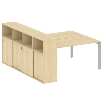 Metal System Quattro 5x5 50БП.РС-СШК-4.4 (Акация лорка/Серый) Рабочая станция на П-образном м/к с опорным шкафом-купе