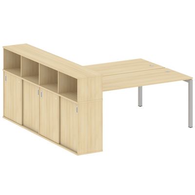 Metal System Quattro 5x5 50БП.РС-СШК-4.5 (Акация лорка/Серый) Рабочая станция на П-образном м/к с опорным шкафом-купе