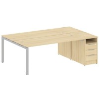 Metal System Quattro 5x5 50БП.РС-СТП-2.5 (Акация лорка/Серый) Рабочая станция на П-образном м/к с опорной тумбой