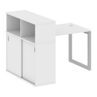 Metal System Quattro 5x5 50БО.РС-СШК-3.1 (Белый/Серый) Стол письменный на О-образном м/к с опорным шкафом-купе