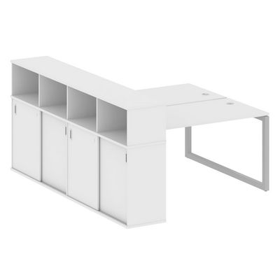 Metal System Quattro 5x5 50БО.РС-СШК-4.3 (Белый/Серый) Рабочая станция на О-образном м/к с опорным шкафом-купе