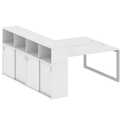 Metal System Quattro 5x5 50БО.РС-СШК-4.4 (Белый/Серый) Рабочая станция на О-образном м/к с опорным шкафом-купе