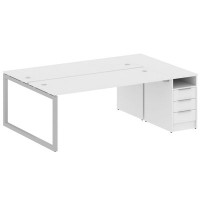 Metal System Quattro 5x5 50БО.РС-СТП-2.5 (Белый/Серый) Рабочая станция на О-образном м/к с опорной тумбой