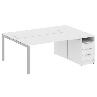 Metal System Quattro 5x5 50БП.РС-СТП-2.4 (Белый/Серый) Рабочая станция на П-образном м/к с опорной тумбой